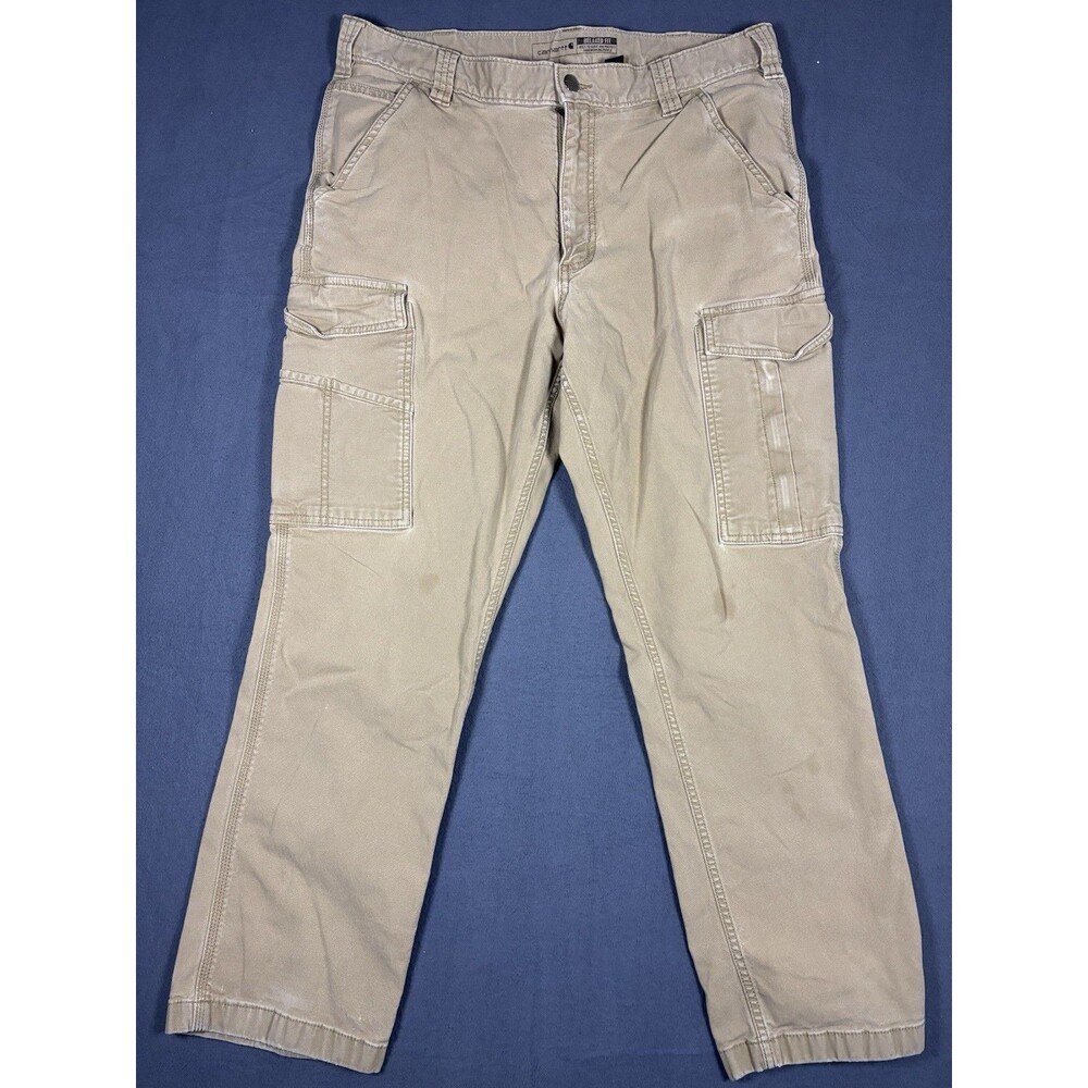 Carhartt Relaxed Fit Cargo Work Pants 36x30 Tan Canvas Utility Workwear USA